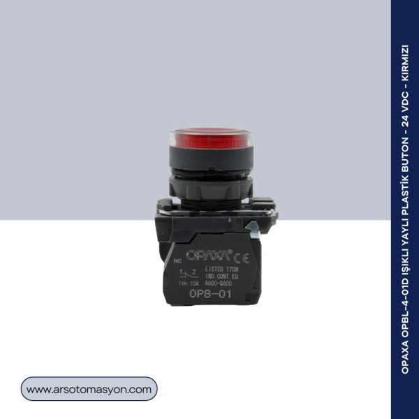 OPBL-4-01D Işıklı Yaylı Plastik Buton - 24 VDC - Kırmızı