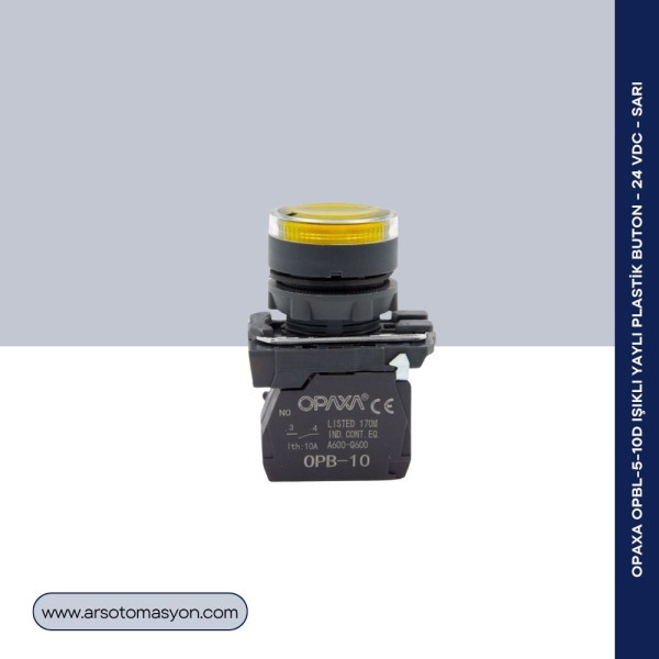 OPBL-5-10D Işıklı Yaylı Plastik Buton - 24 VDC - Sarı