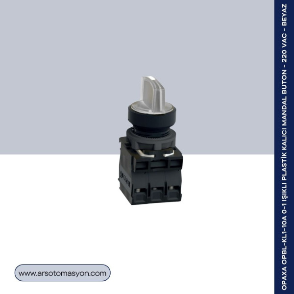 OPBL-KL1-10A 0-1 Işıklı Plastik Kalıcı Mandal Buton - 220 VAC - Beyaz