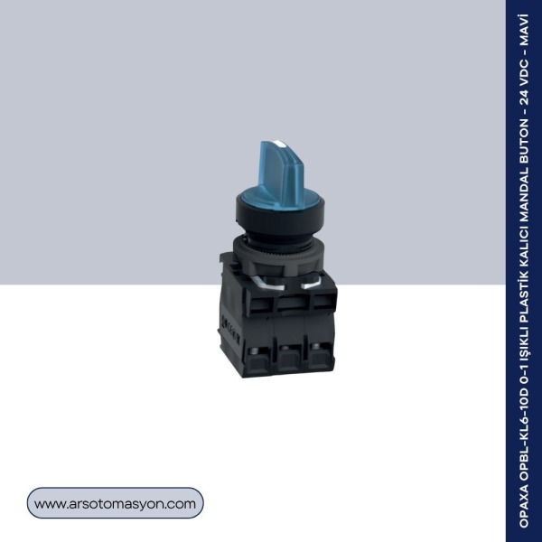 OPBL-KL6-10D 0-1 Işıklı Plastik Kalıcı Mandal Buton - 24 VDC - Mavi